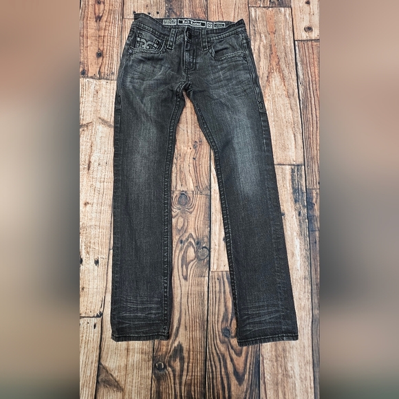 Rock Revival Jeans Men's 30x32 Black David Slim Straight Stretch Dark Cord Denim - Picture 1 of 9